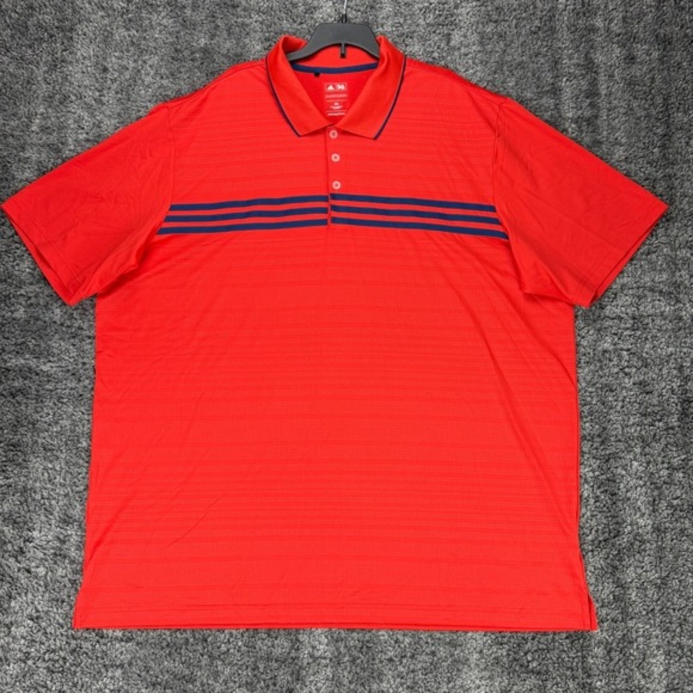 Adidas Golf PureMotion Polo Shirt Men 2XL Red Blue Stripes Performance Polyester